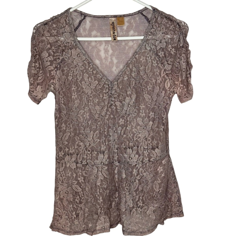 Y2K Womens Floral Sheer Lace Top Sz M Whimsigoth Fairy Grunge Dark Coquette Boho